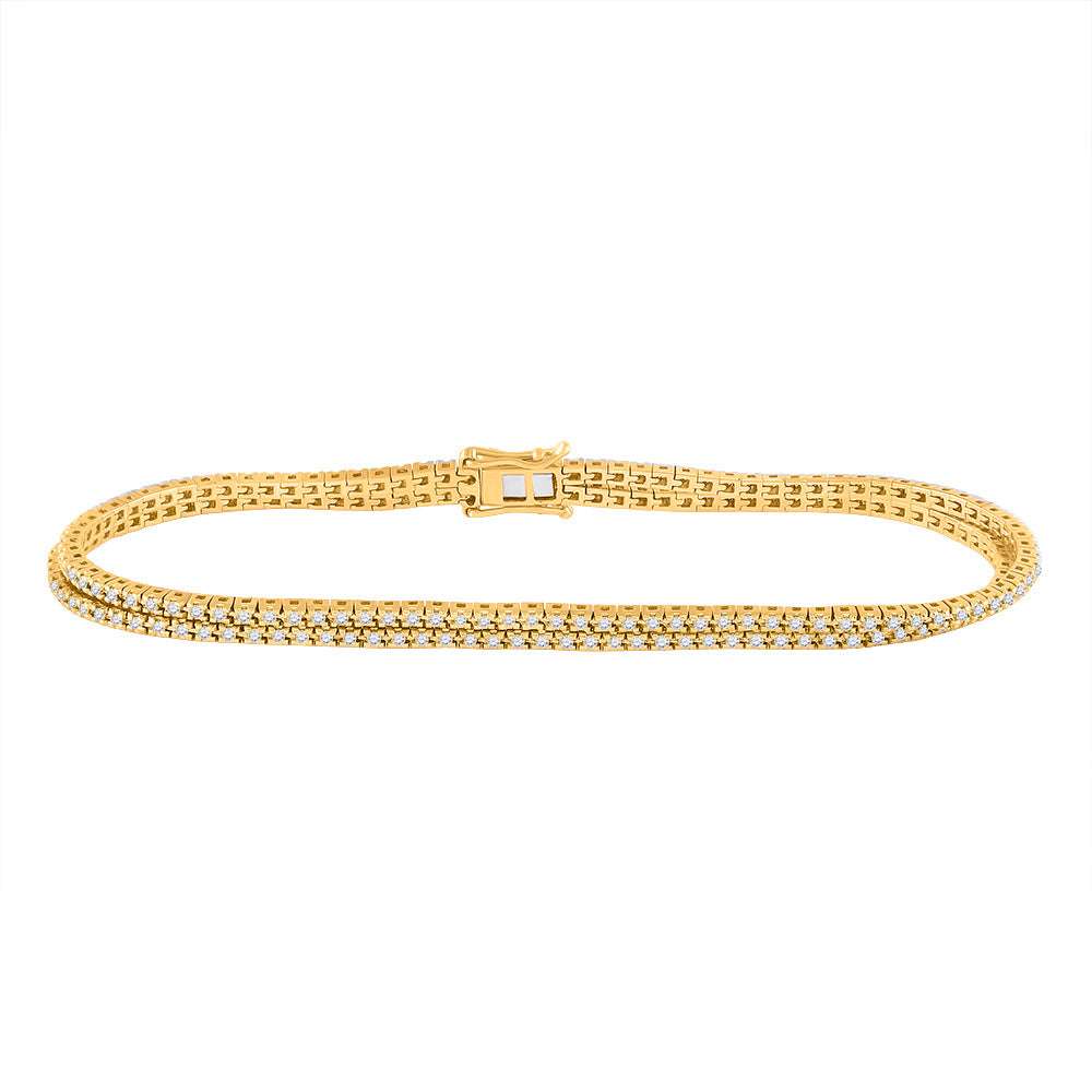 14K Yellow Or Rose Or White Gold  Womens Round Diamond 2-Row Tennis Bracelet 1 Cttw