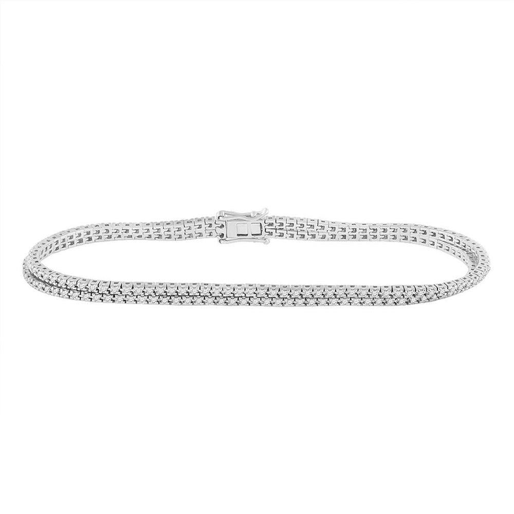 14K Yellow Or Rose Or White Gold  Womens Round Diamond 2-Row Tennis Bracelet 1 Cttw