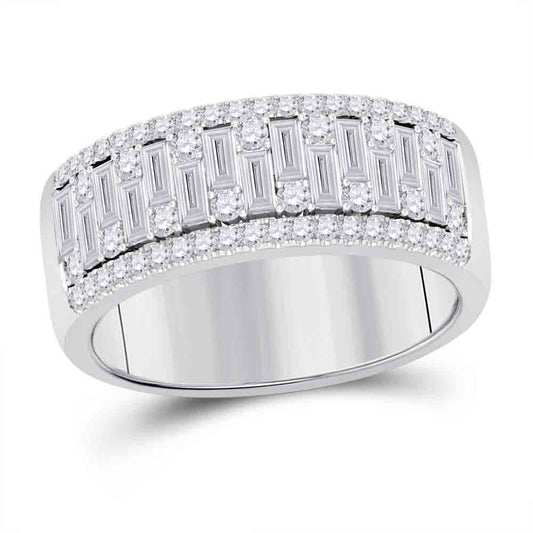14K White Gold Mens Baguette Round Diamond Band Ring 1-1/4 Cttw, Mens Size: 7-13