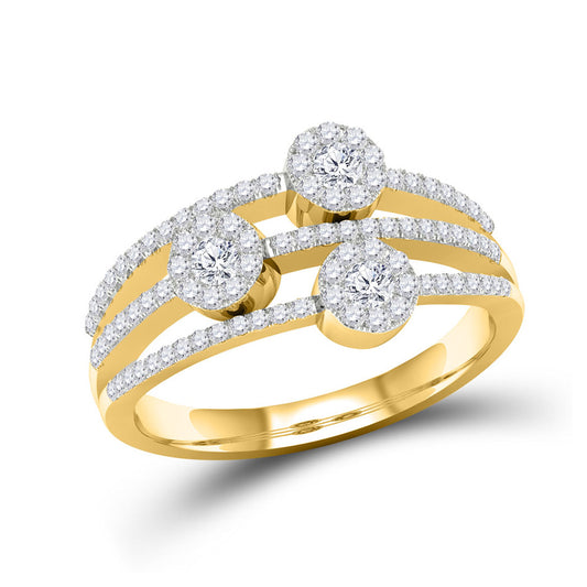 14K Yellow Gold Womens Round Diamond Cluster Strand Band Ring 1/2 Cttw, Womens Size: 5-10