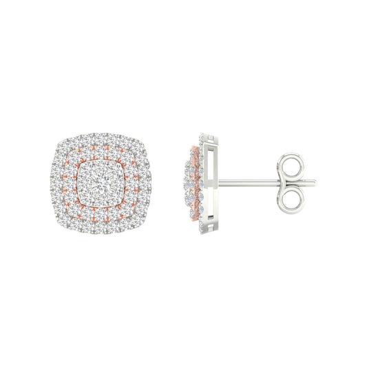 14K Two-tone Gold Womens Round Diamond Square Cluster Earrings 1 Cttw
