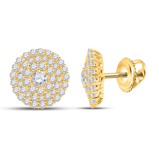 14K Yellow Gold Womens Round Diamond Cluster Earrings 1 Cttw