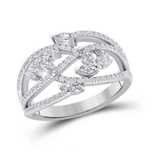 14K White Gold Womens Marquise Round Diamond Band Ring 1 Cttw, Womens Size: 5-10