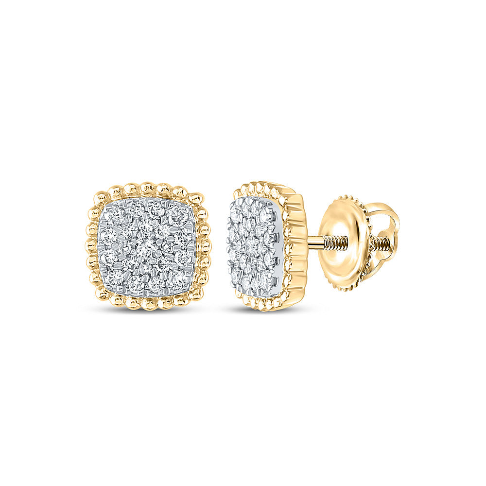 10K Yellow Gold Womens Round Diamond Square Cluster Earrings 1/3 Cttw