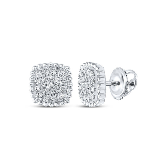 10K White Or Yellow Gold Womens Round Diamond Square Cluster Earrings