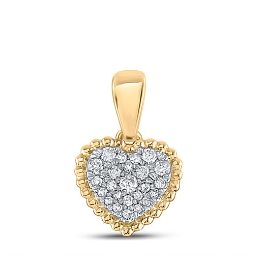 10K Yellow Gold Womens Round Diamond Heart Pendant 1/8 Cttw, Length: 0.58 In, Width: 0.37 In