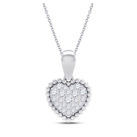 10K White Gold Womens Round Diamond Heart Pendant 1/8 Cttw, Length: 0.58 In, Width: 0.37 In