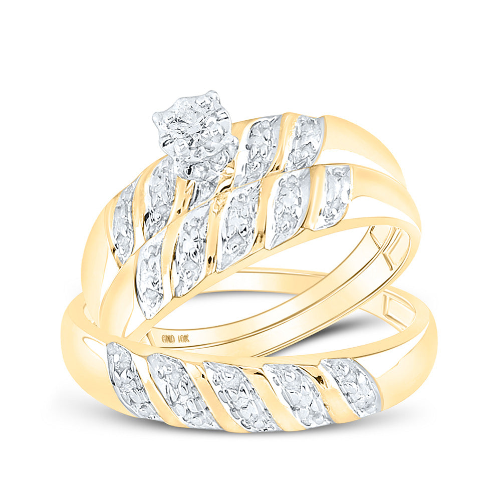 10K White Or Yellow Gold His Hers Round Diamond Solitaire Matching Wedding Set , Womens Size: 5-10, Mens Size: 7-13