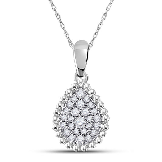 10K White Gold Womens Round Diamond Teardrop Cluster Pendant 1/8 Cttw