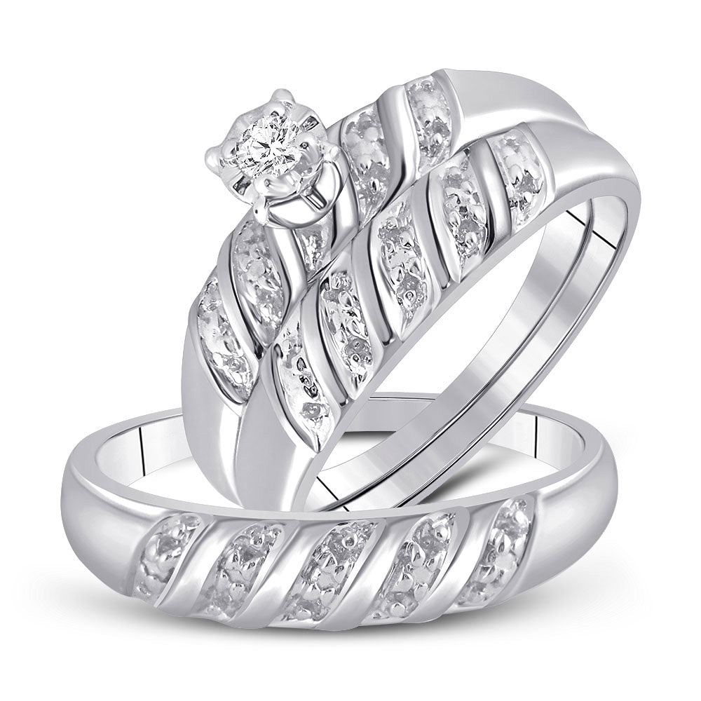 10K White Or Yellow Gold His Hers Round Diamond Solitaire Matching Wedding Set , Womens Size: 5-10, Mens Size: 7-13