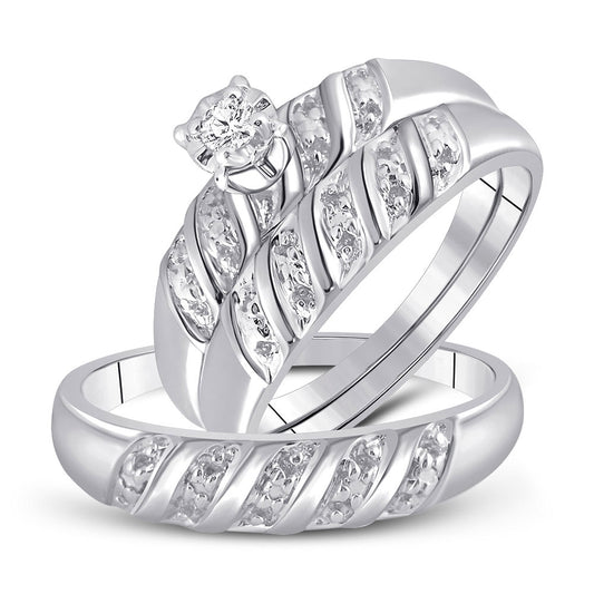10K White Or Yellow Gold His Hers Round Diamond Solitaire Matching Wedding Set , Womens Size: 5-10, Mens Size: 7-13