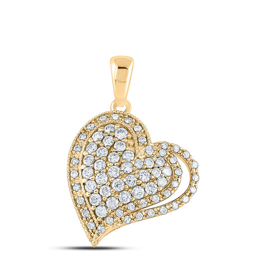 14K Yellow Gold Womens Round Diamond Heart Pendant 5/8 Cttw