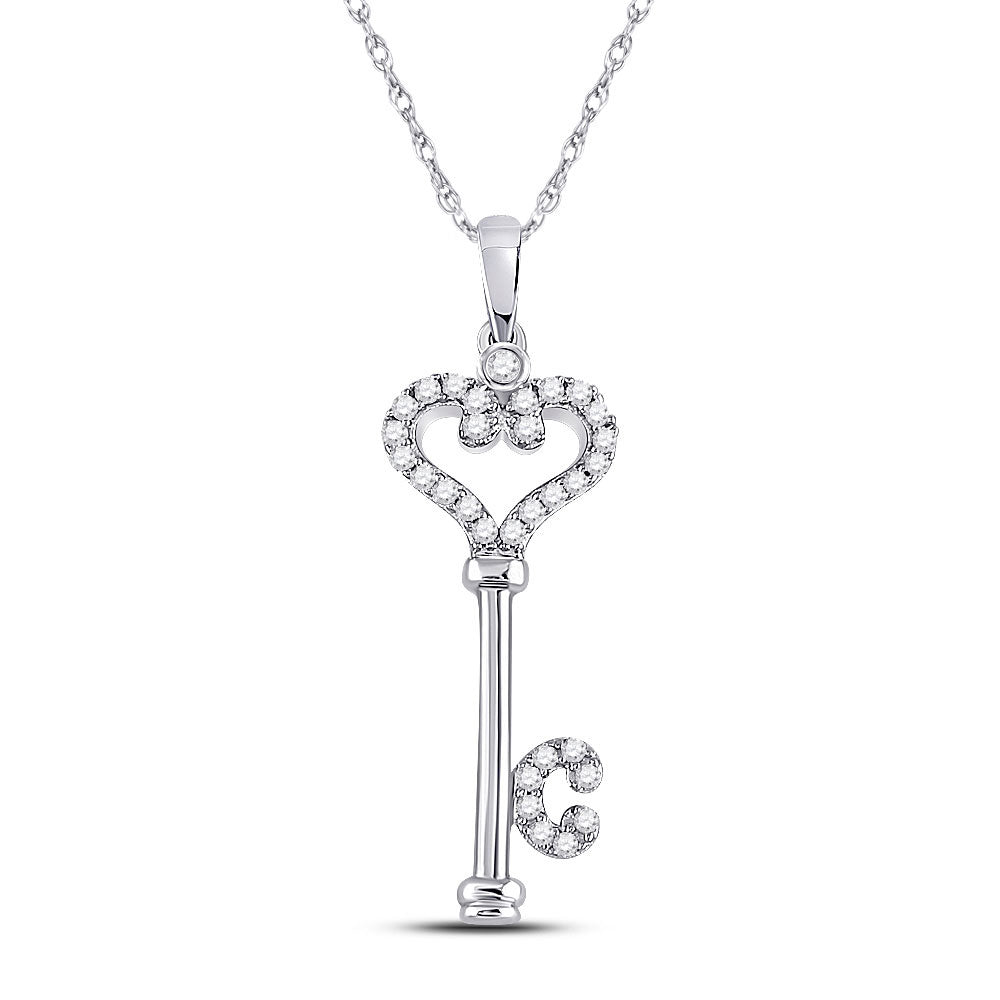 10K Yellow Or White Gold  Womens Round Diamond Key Pendant 1/6 Cttw