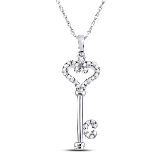 10K Yellow Or White Gold  Womens Round Diamond Key Pendant 1/6 Cttw