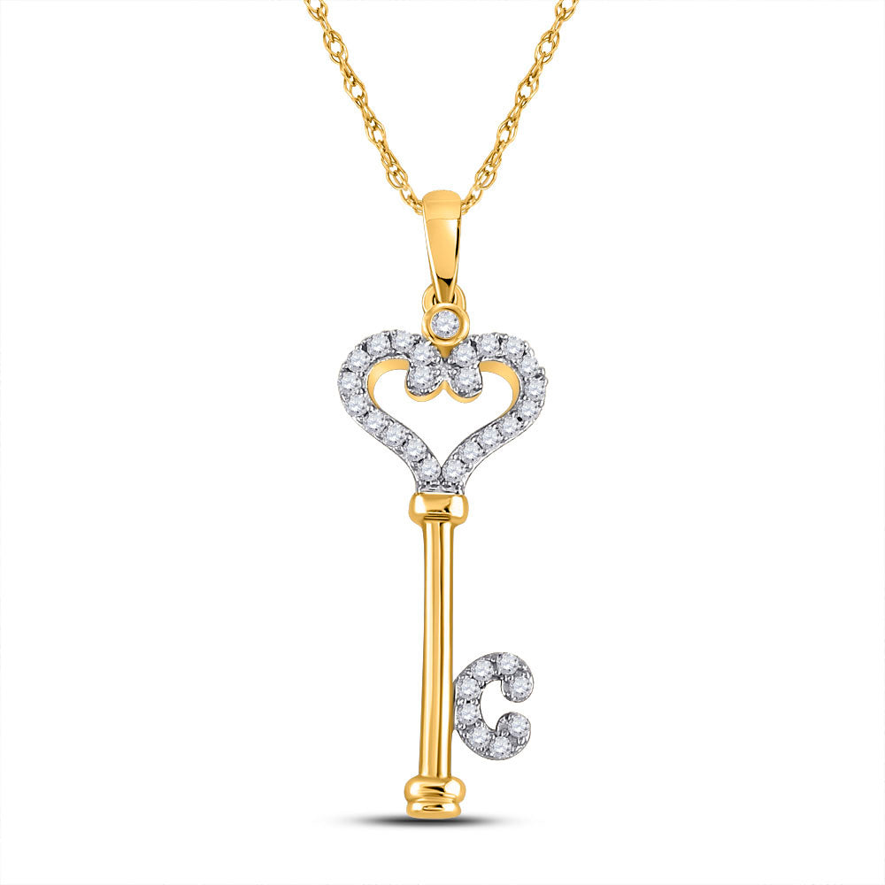 10K Yellow Or White Gold  Womens Round Diamond Key Pendant 1/6 Cttw