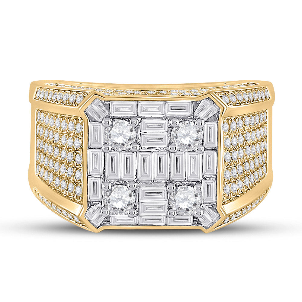 14K Yellow Gold Mens Baguette Diamond Square Ring 2-7/8 Cttw, Mens Size: 7-13