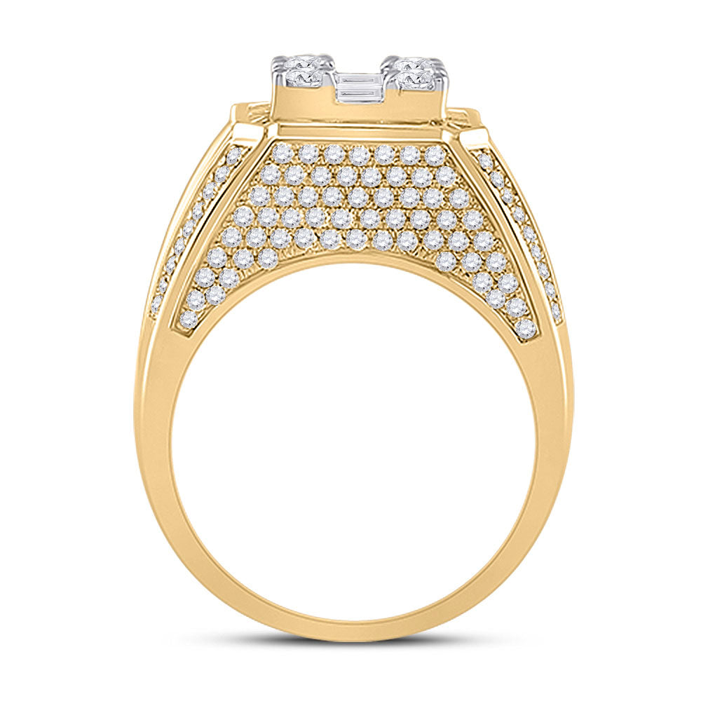 14K Yellow Gold Mens Baguette Diamond Square Ring 2-7/8 Cttw, Mens Size: 7-13
