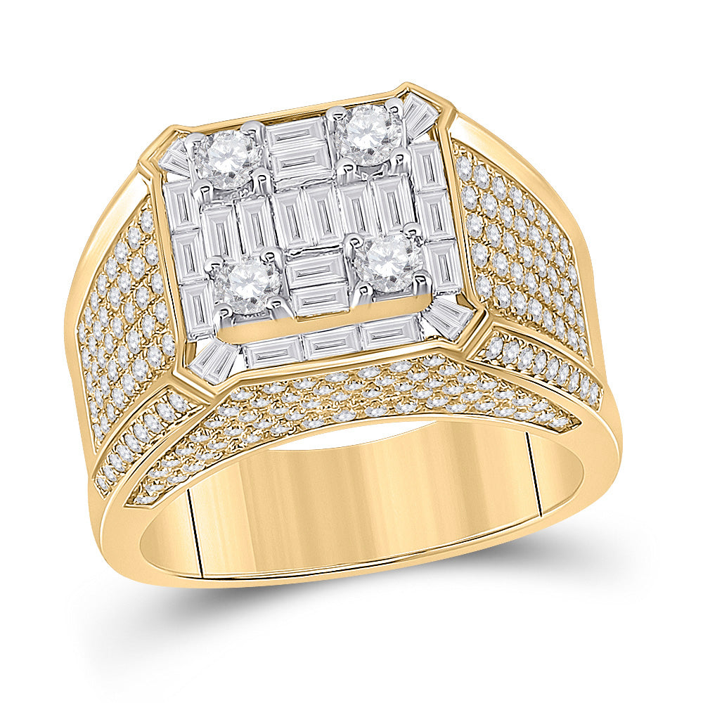 14K Yellow Gold Mens Baguette Diamond Square Ring 2-7/8 Cttw, Mens Size: 7-13