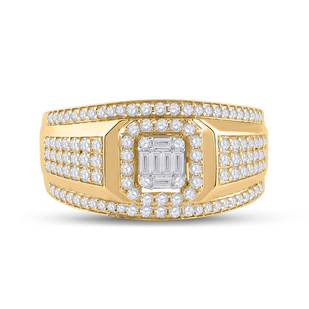 14K Yellow Gold Mens Baguette Diamond Square Cluster Ring 1 Cttw, Mens Size: 7-13