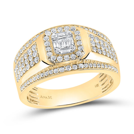 14K Yellow Gold Mens Baguette Diamond Square Cluster Ring 1 Cttw, Mens Size: 7-13