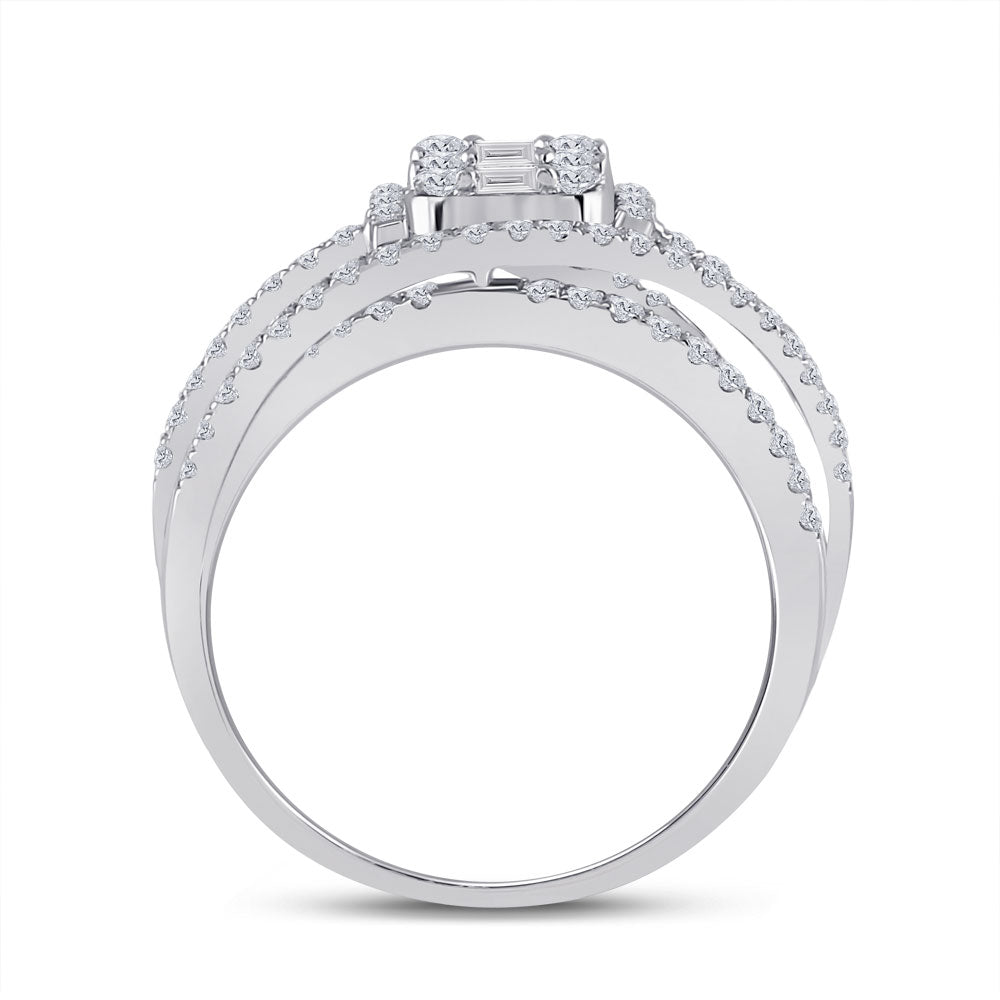 14K White Gold Womens Baguette Diamond Fashion Ring 1 Cttw, Womens Size: 5-10