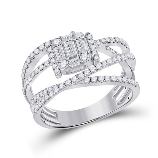 14K White Gold Womens Baguette Diamond Fashion Ring 1 Cttw, Womens Size: 5-10
