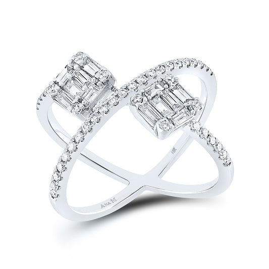 14K White Gold Womens Baguette Diamond Negative Space Fashion Ring 3/4 Cttw, Womens Size: 5-10