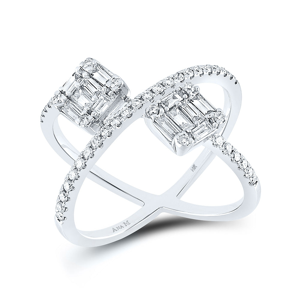 14K White Gold Womens Baguette Diamond Negative Space Fashion Ring 3/4 Cttw, Womens Size: 5-10