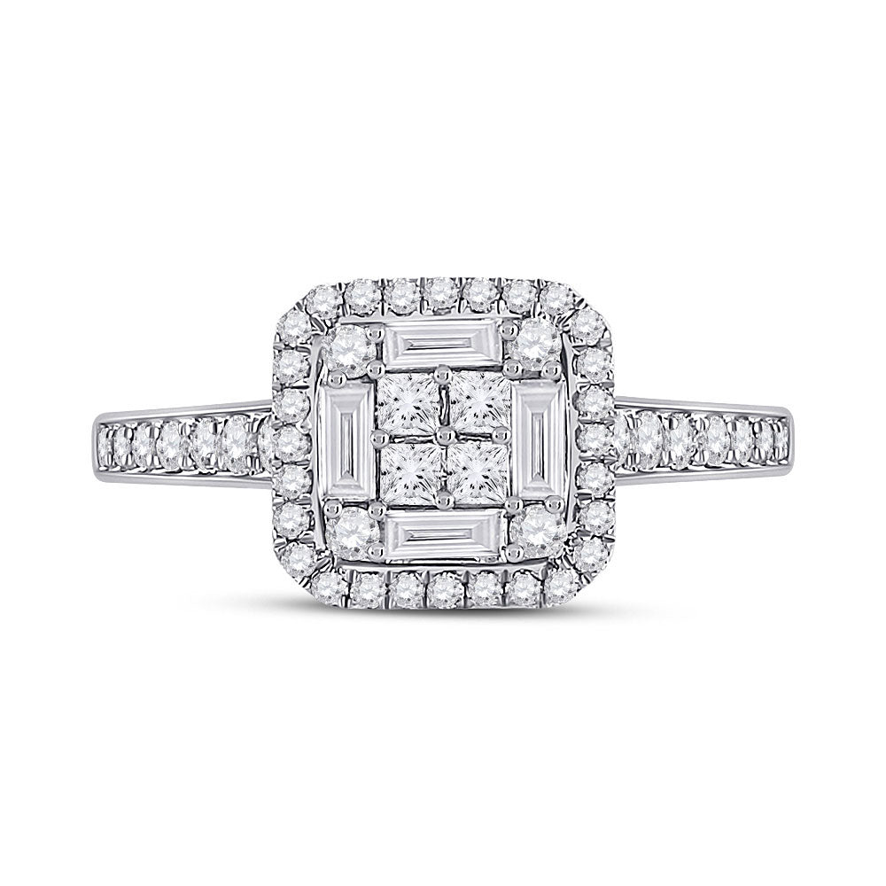 14K White Gold Womens Baguette Diamond Square Cluster Ring 3/4 Cttw, Womens Size: 5-10