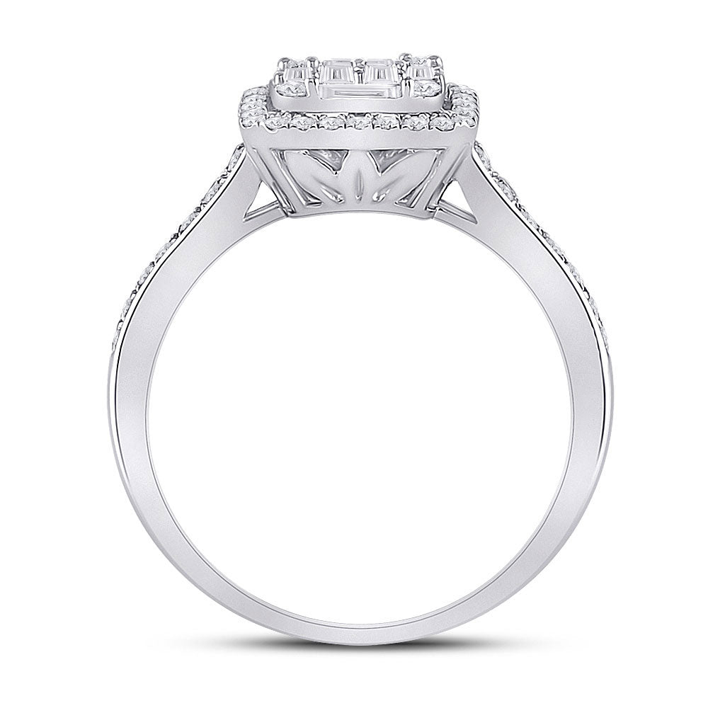 14K White Gold Womens Baguette Diamond Square Cluster Ring 3/4 Cttw, Womens Size: 5-10