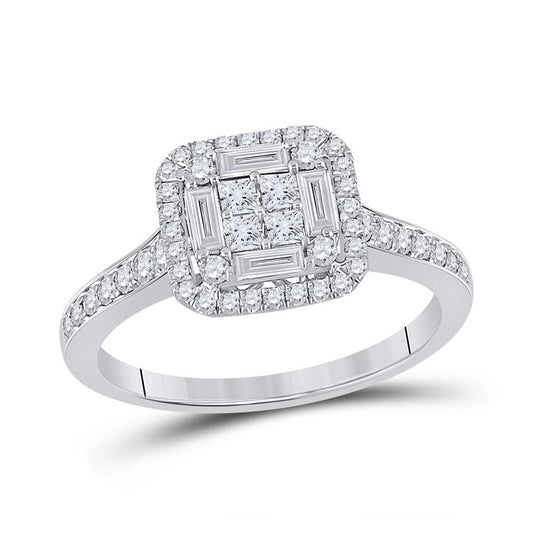 14K White Gold Womens Baguette Diamond Square Cluster Ring 3/4 Cttw, Womens Size: 5-10