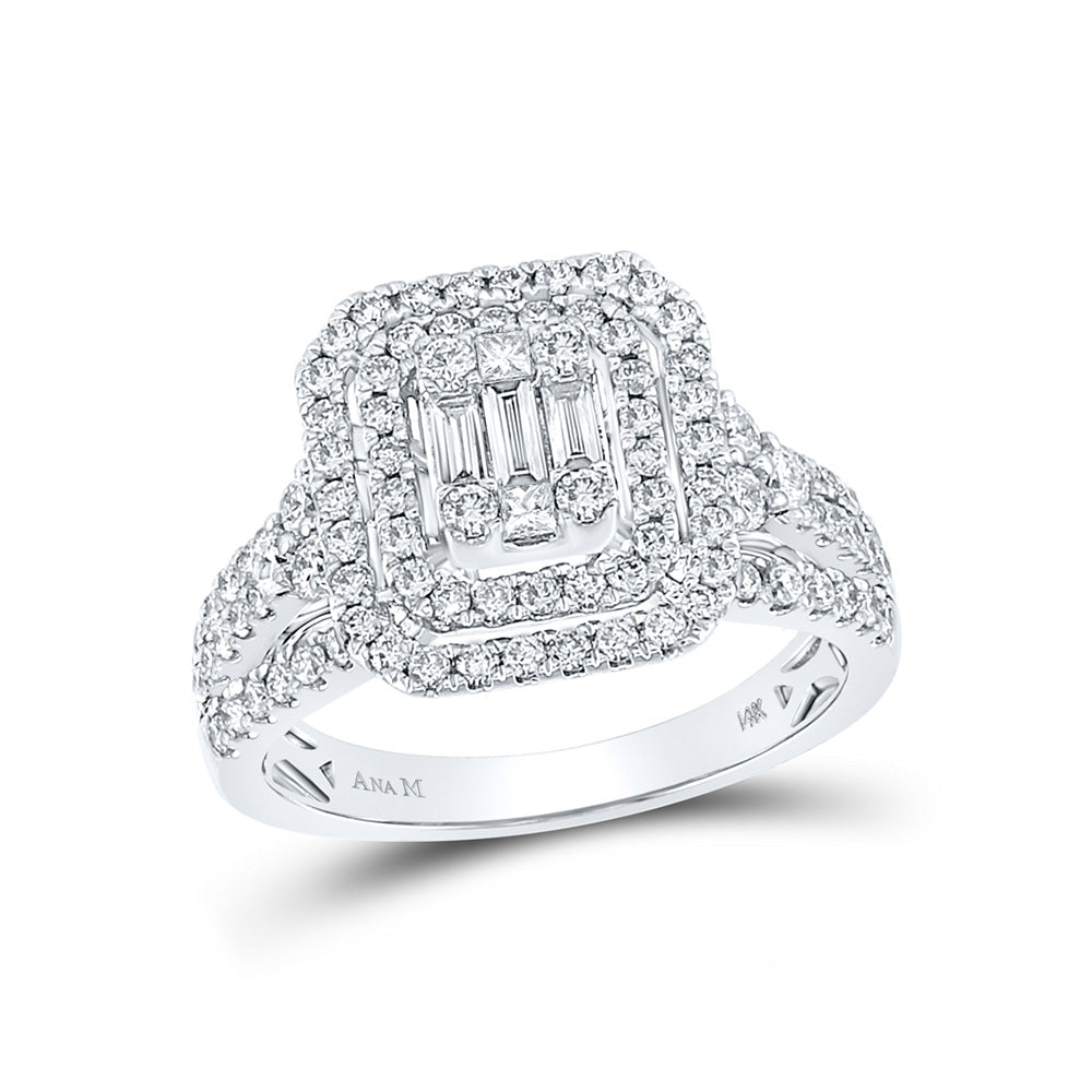 14K White Gold Womens Baguette Round Diamond Cluster Ring 1-1/5 Cttw, Womens Size: 5-10