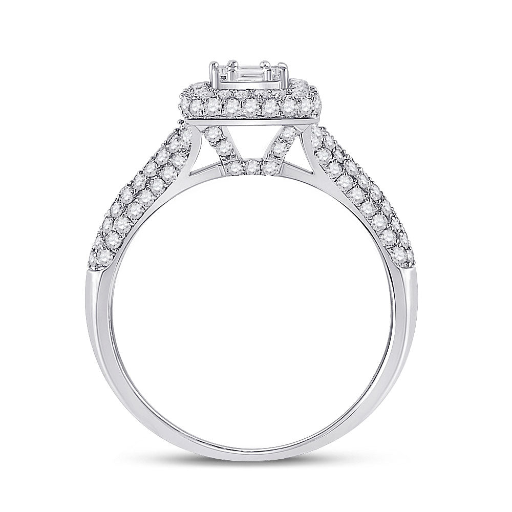 14K White Gold Womens Baguette Diamond Square Cluster Ring 1 Cttw, Womens Size: 5-10