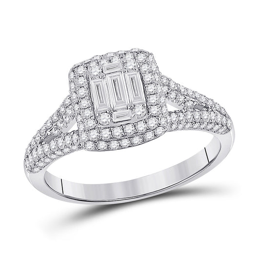 14K White Gold Womens Baguette Diamond Square Cluster Ring 1 Cttw, Womens Size: 5-10