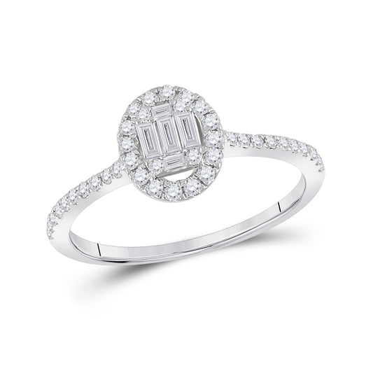14K White Gold Womens Baguette Diamond Oval Cluster Ring 1/3 Cttw, Womens Size: 5-10