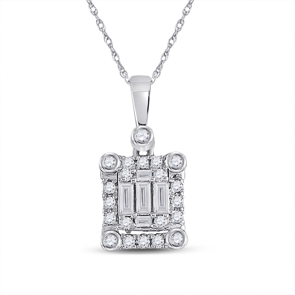 14K White Gold Womens Baguette Diamond Square Pendant 1/4 Cttw
