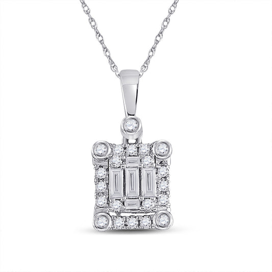 14K White Gold Womens Baguette Diamond Square Pendant 1/4 Cttw