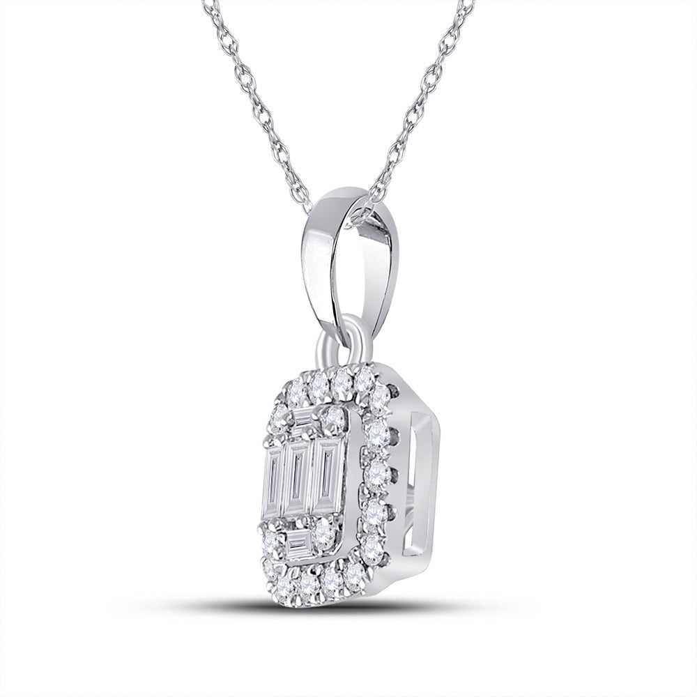 14K White Gold Womens Baguette Diamond Cluster Pendant 1/4 Cttw