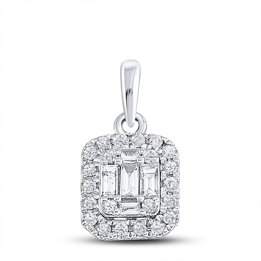 14K White Gold Womens Baguette Diamond Cluster Pendant 1/4 Cttw