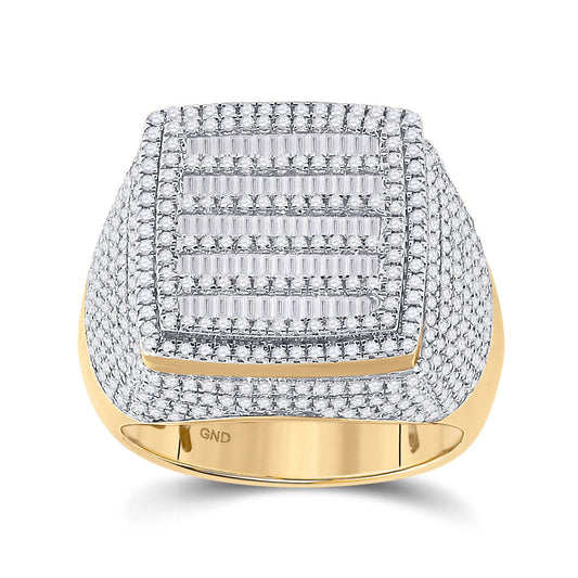 10K Yellow Gold Mens Baguette Diamond Square Ring 2 Cttw, Mens Size: 7-13
