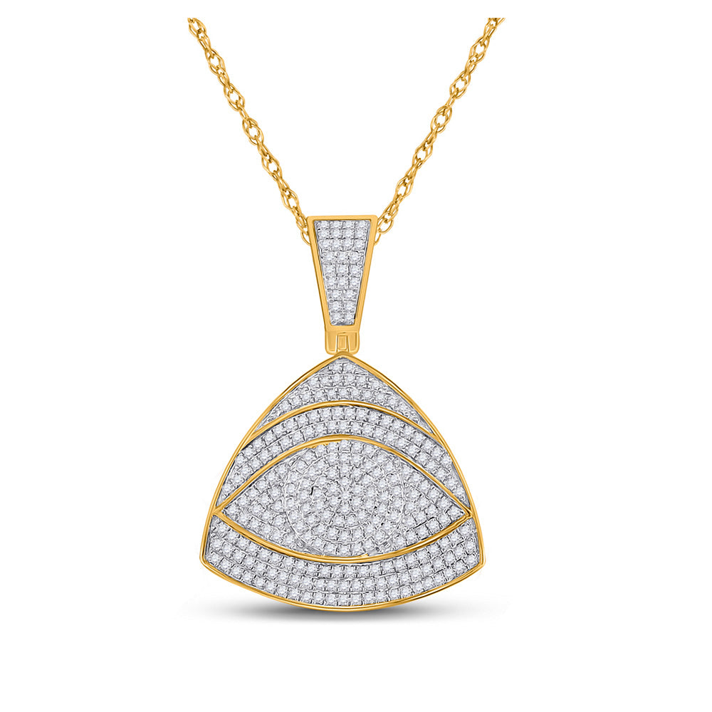 10K Yellow Gold Mens Round Diamond All-Seeing Eye Triangle Charm Pendant 3/4 Cttw