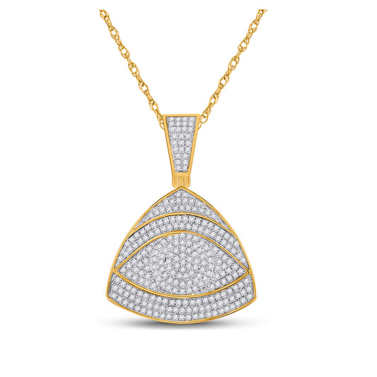 10K Yellow Gold Mens Round Diamond All-Seeing Eye Triangle Charm Pendant 3/4 Cttw