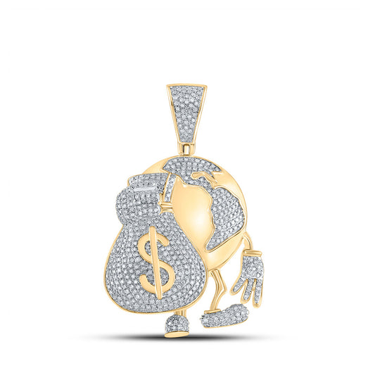10K Yellow Gold Mens Round Diamond Globe Money Earth Charm Pendant 1-1/2 Cttw