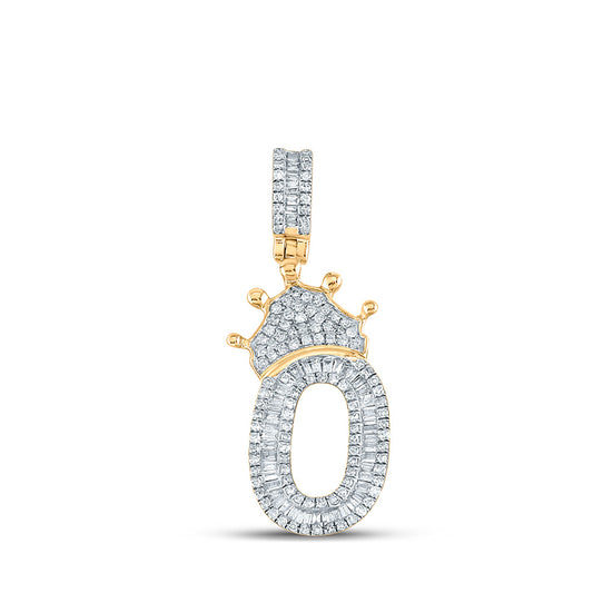 10K Yellow Gold Mens Baguette Diamond Number Crown Charm Pendant
