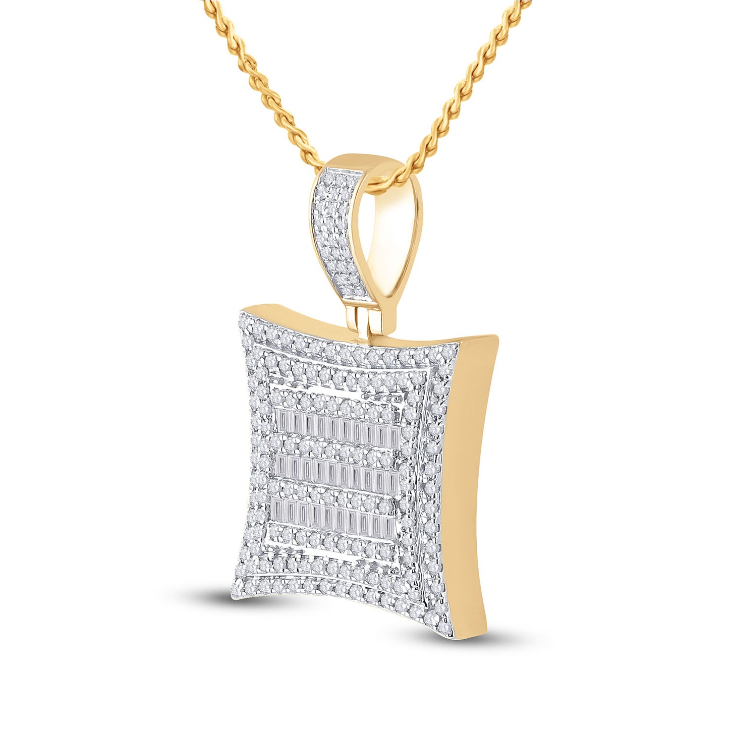 10K Yellow Gold Mens Baguette Diamond Square Kite Charm Pendant 1-1/4 Cttw