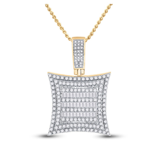 10K Yellow Gold Mens Baguette Diamond Square Kite Charm Pendant 1-1/4 Cttw