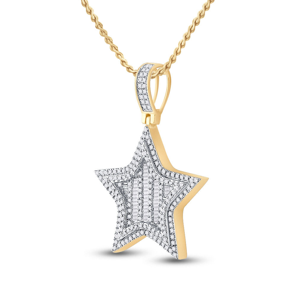 14K Yellow Gold Mens Round Diamond Star Charm Pendant 3/4 Cttw