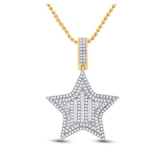 14K Yellow Gold Mens Round Diamond Star Charm Pendant 3/4 Cttw