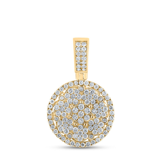 10K Yellow Gold Mens Round Diamond Cluster Circle Charm Pendant 3 Cttw