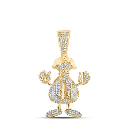 10K Yellow Gold Mens Round Diamond Dollar Money Bag Man Pendant 3 Cttw